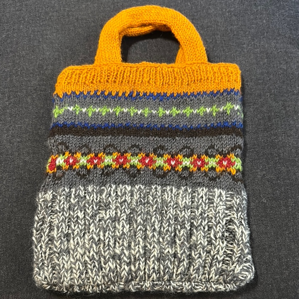 Free People Colorful Knit Tote with Orange Handle
